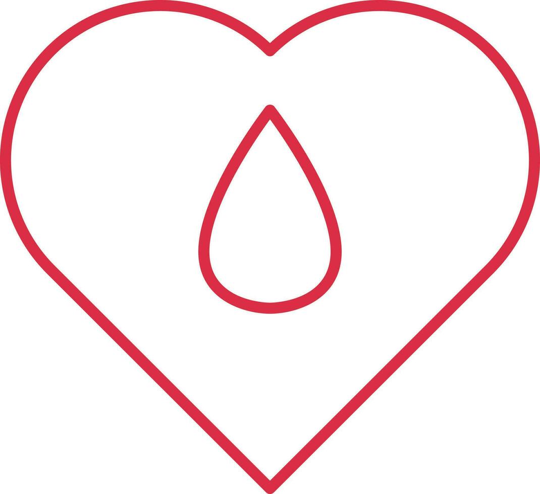 Blood Drop In Heart Red Line Art Icon. vector