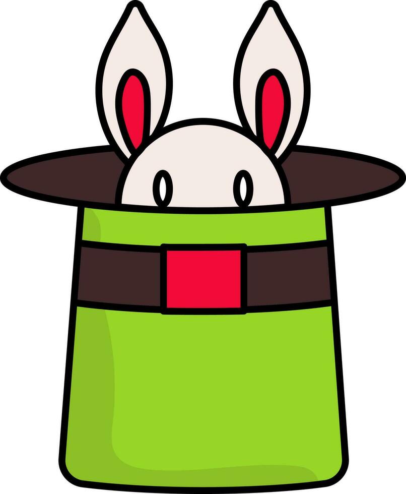 Colorful Rabbit In Hat Flat Icon. vector