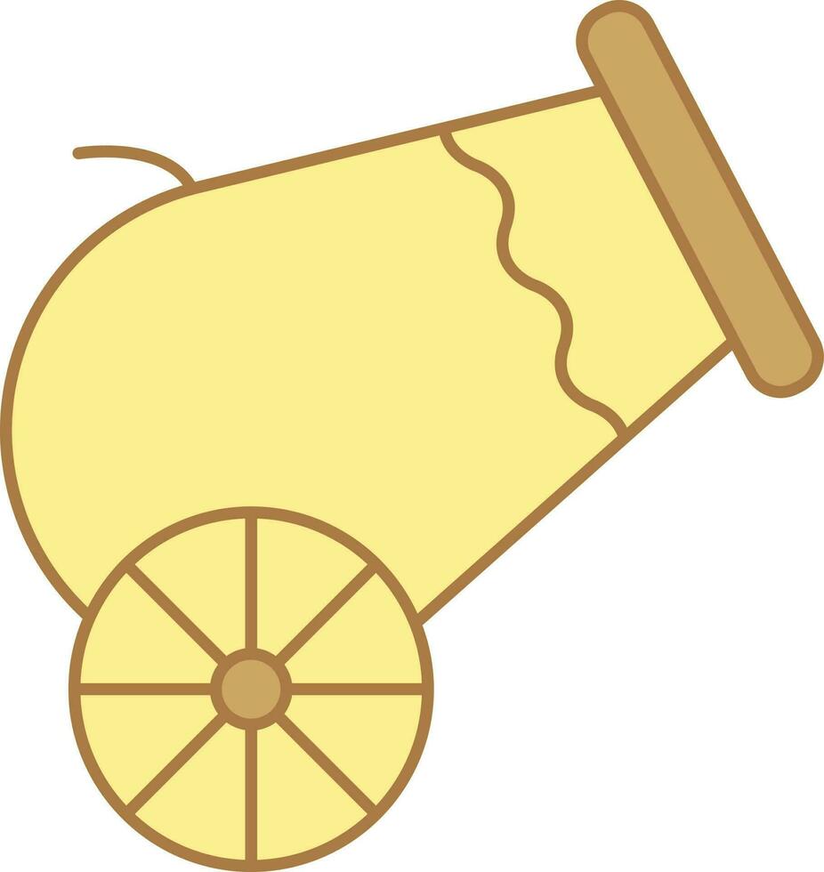 Flat Style Cannon Yellow And Brown Icon. vector