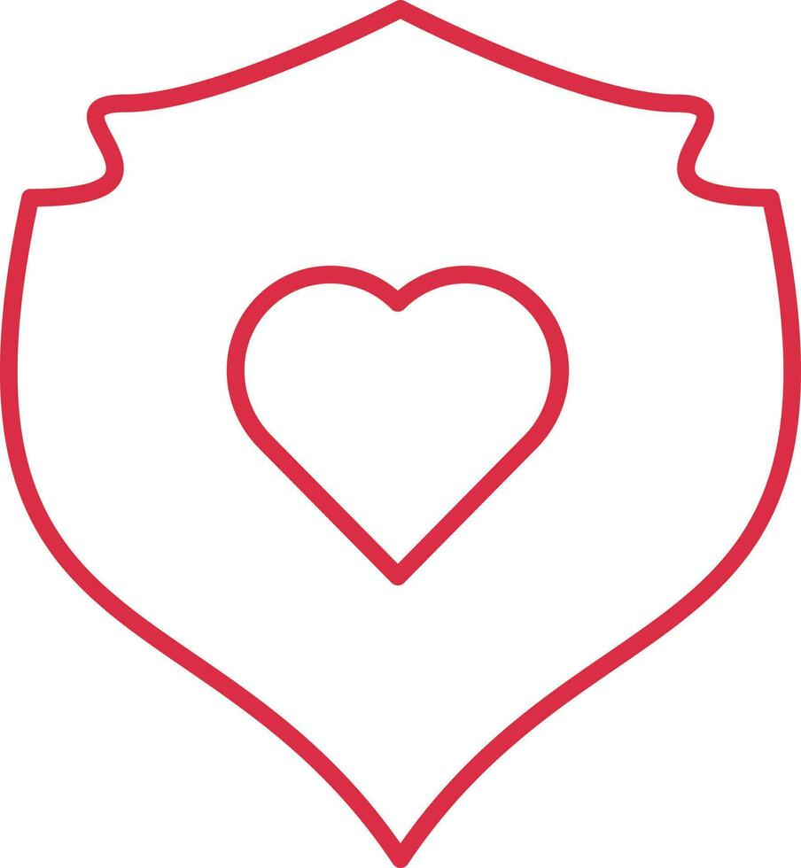 Heart Security Icon In Red Linear Art. vector