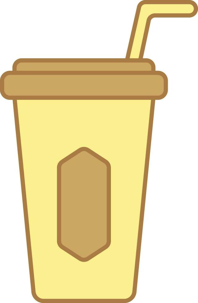 Yellow And Brown Drink Glass With Straw Icon. vector