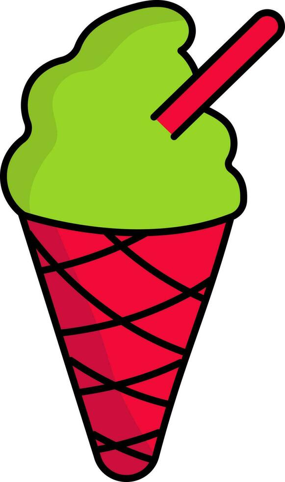 Ice Cream Cone Icon In Red And Green Color. vector