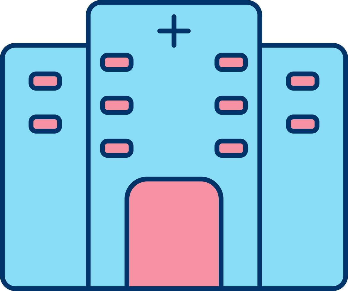 Blue And Red Hospital Building Flat Icon. vector