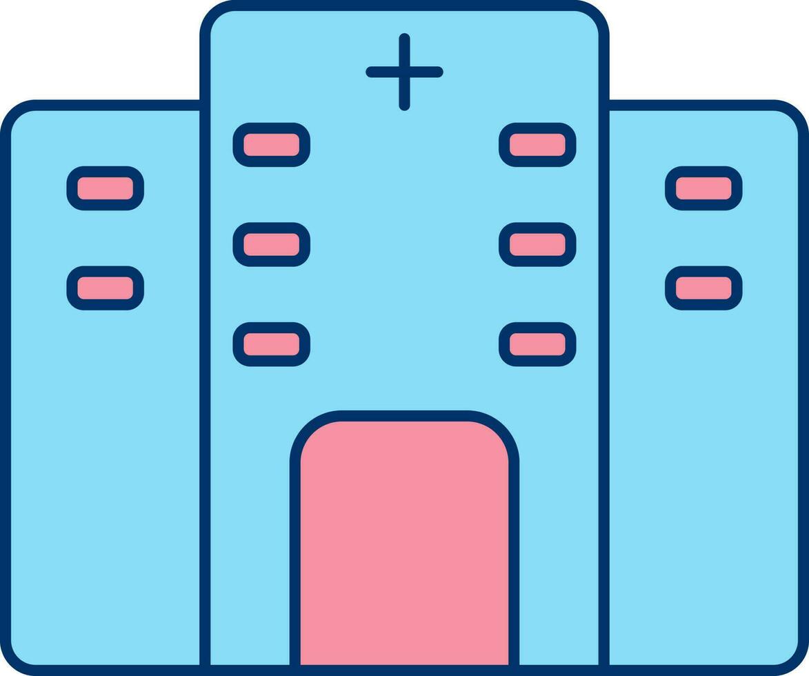 Blue And Red Hospital Building Flat Icon. vector