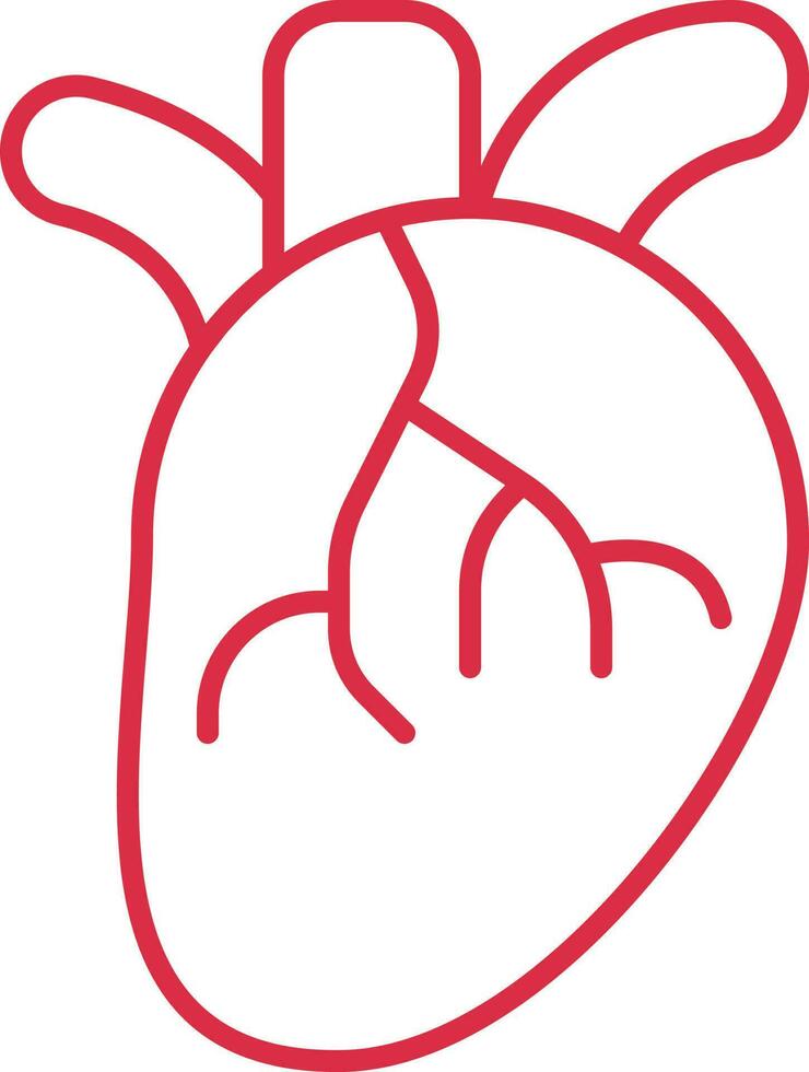 Human Heart Icon In Red Linear Art. vector