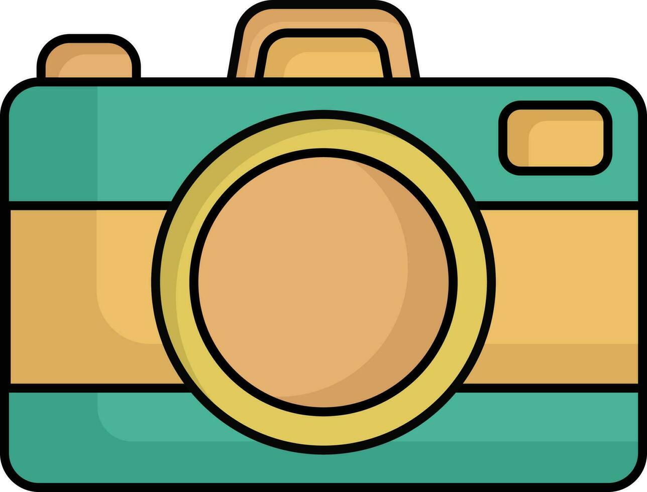 Teal And Orange Illustration Of Camera Flat Icon. vector