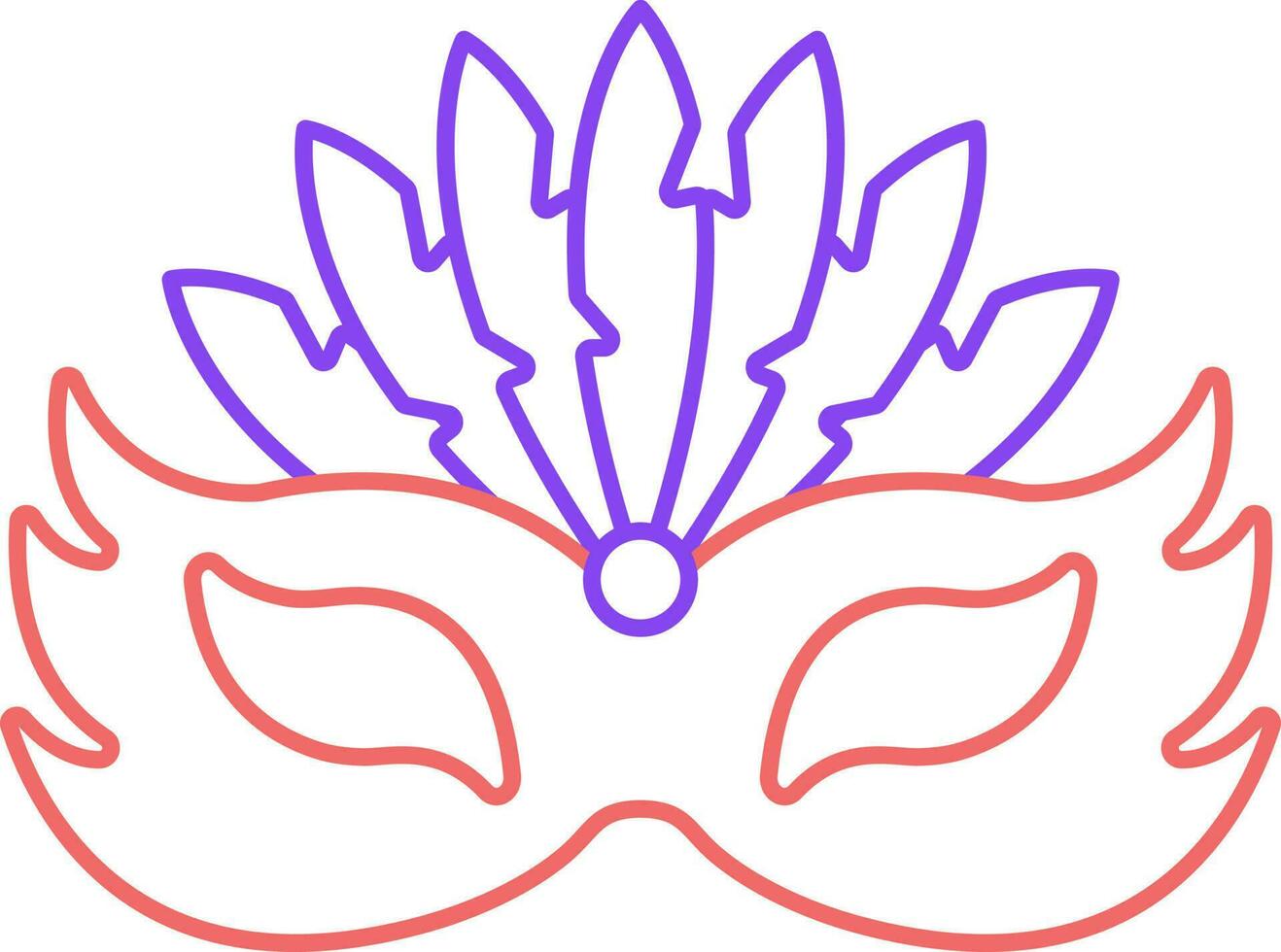 Feather Masquerade Mask Red And Purple Stroke Icon. vector
