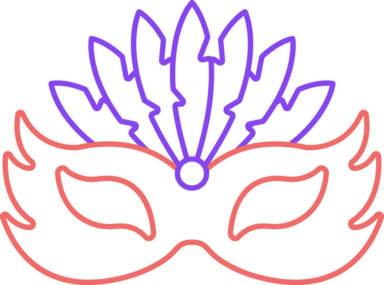 Feather Masquerade Mask Red And Purple Stroke Icon. vector