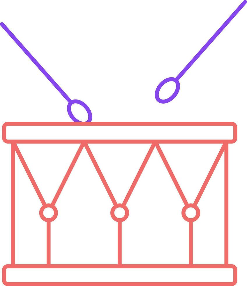 Red And Purple Snare Drum With Cross Stick Icon In Line Art. vector