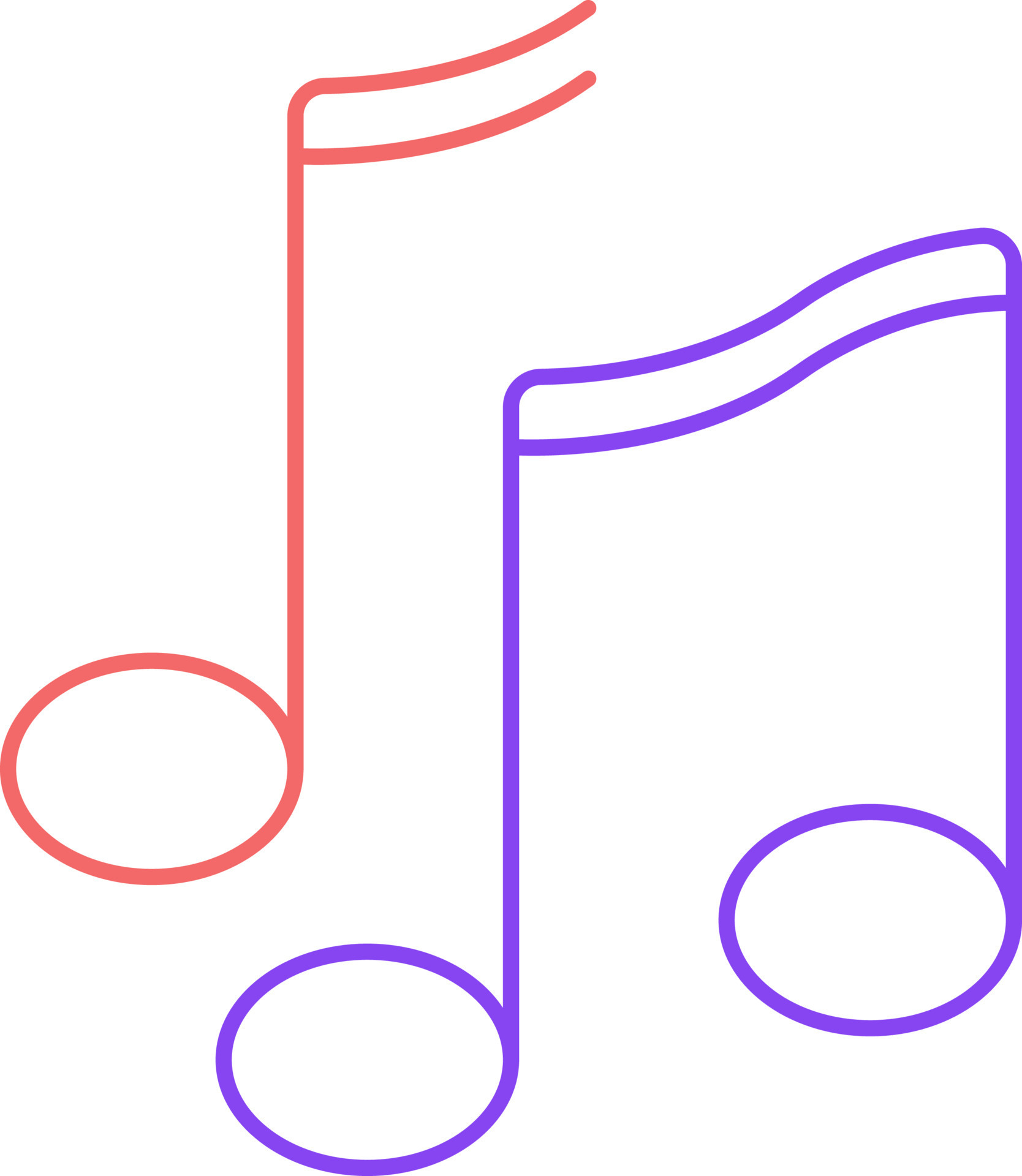 Red And Purple Quaver Music Notes Thin Line Icon. 24146649 Vector Art
