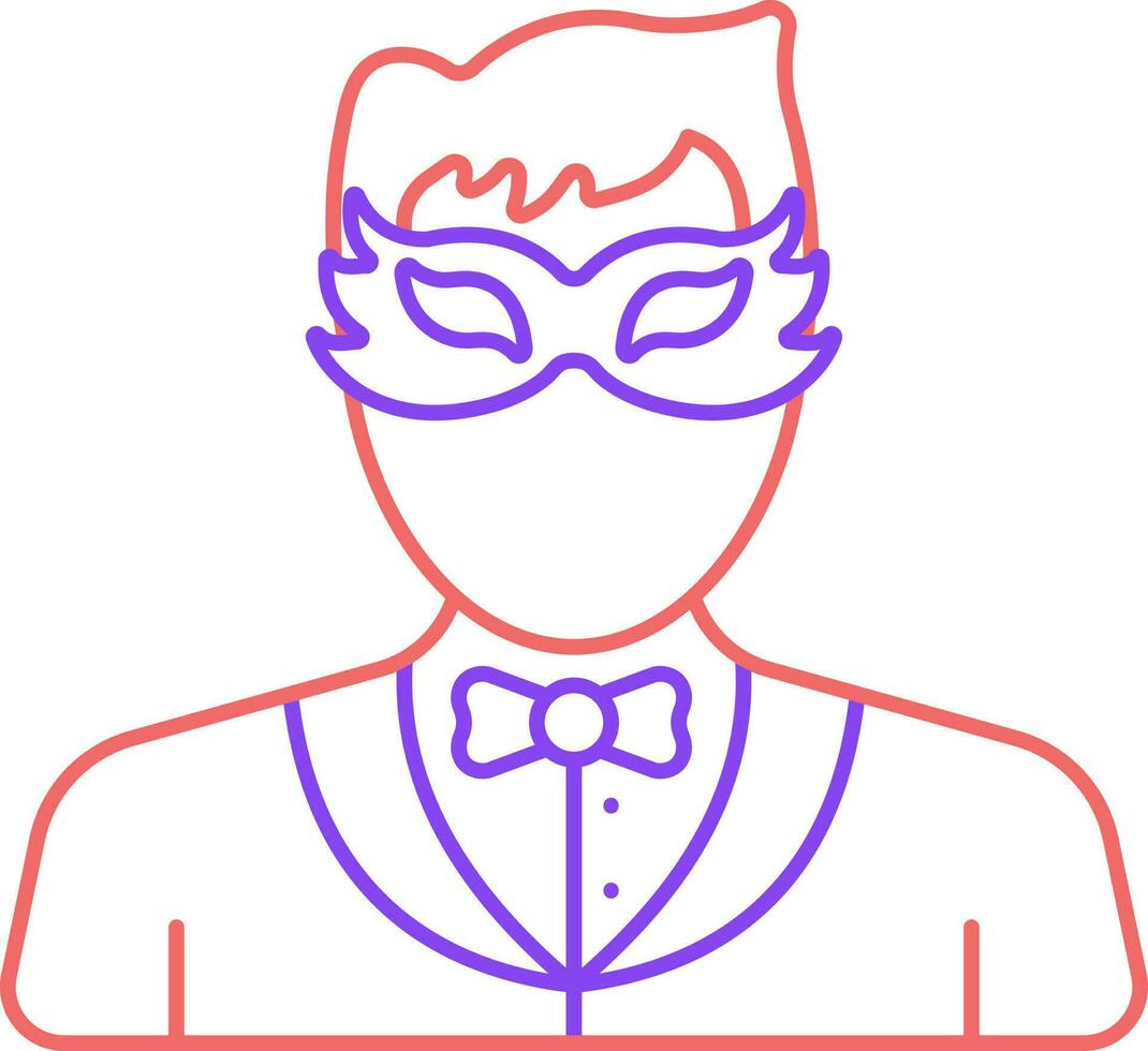 Party Mask Wearing Young Man Red And Purple Outline Icon. vector