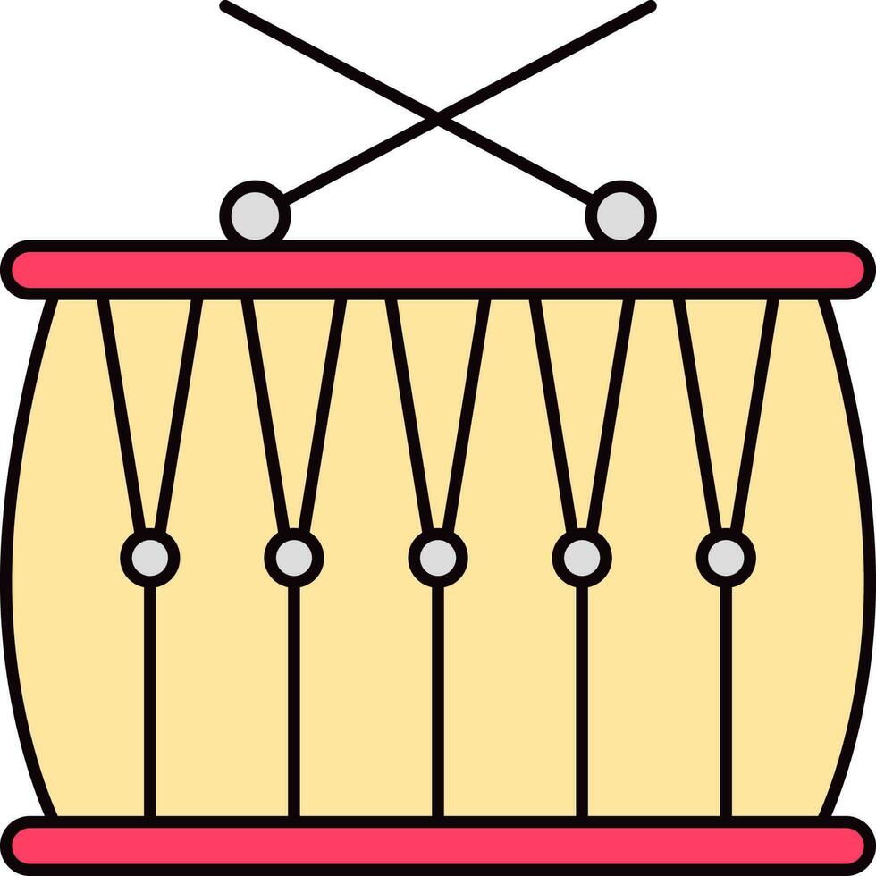 Pink And Yellow Snare Drum With Cross Stick Flat Icon. vector