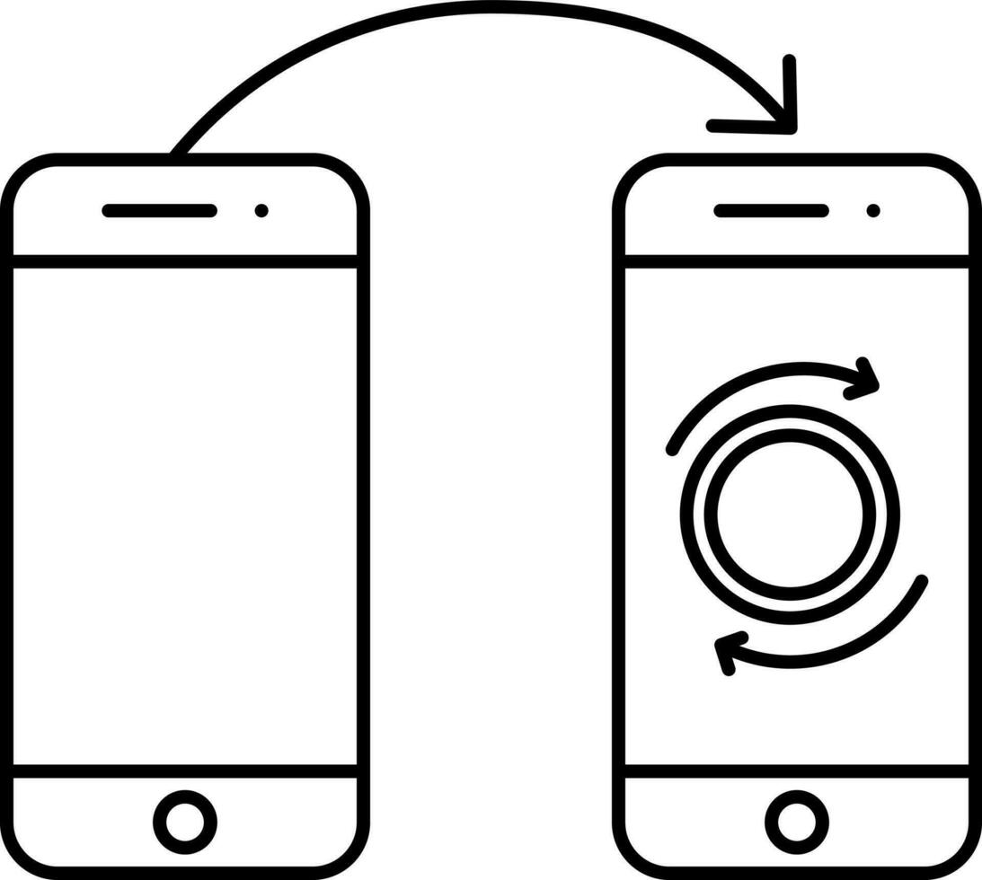 dinero transferir mediante teléfono inteligente contorno icono. vector