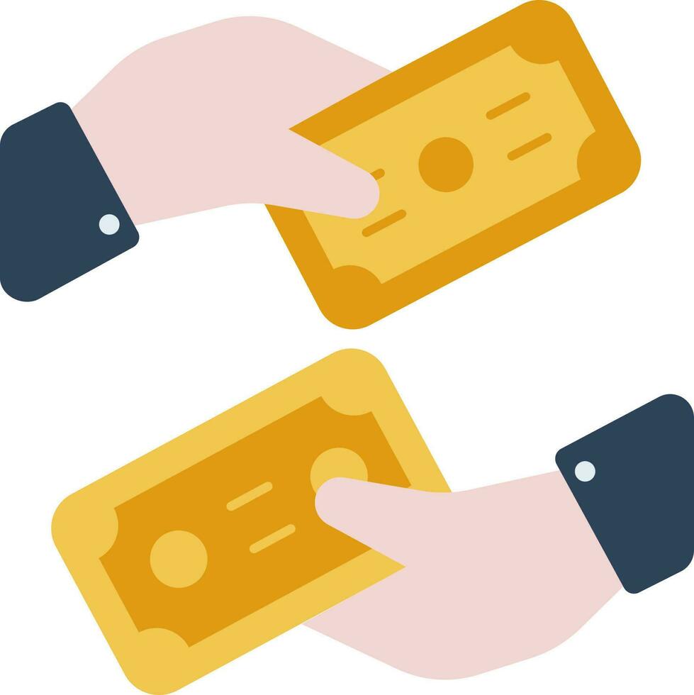 dinero intercambiar mano a mano en plano estilo. vector