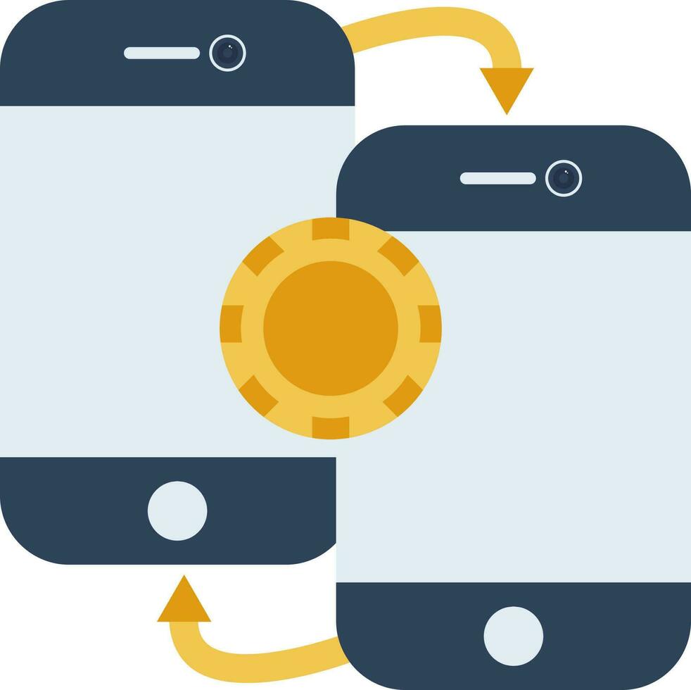 Online Money Transaction From Smartphone Icon In Blue And Yellow Color. vector