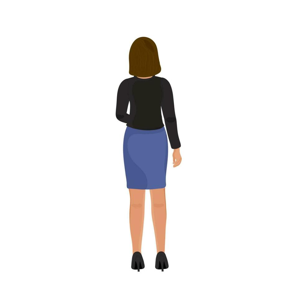 Back View Of Businesswoman Standing Against White Background. vector
