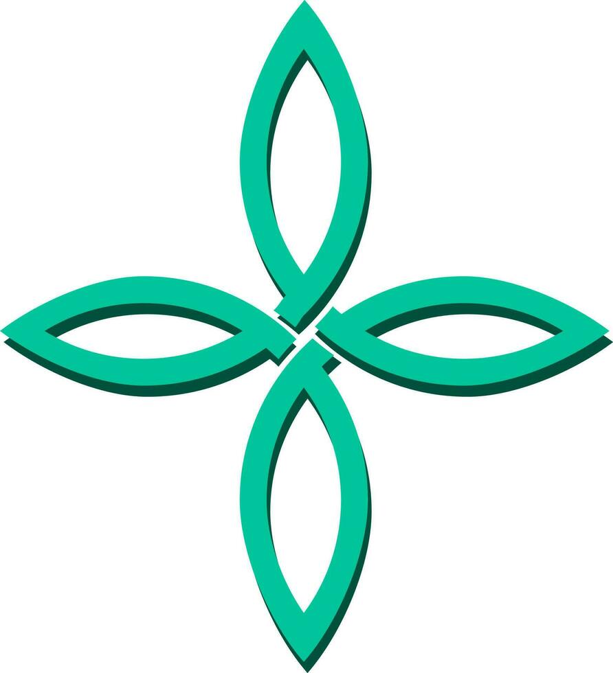Teal Triangular Flower Celtic Icon In Flat Style. vector