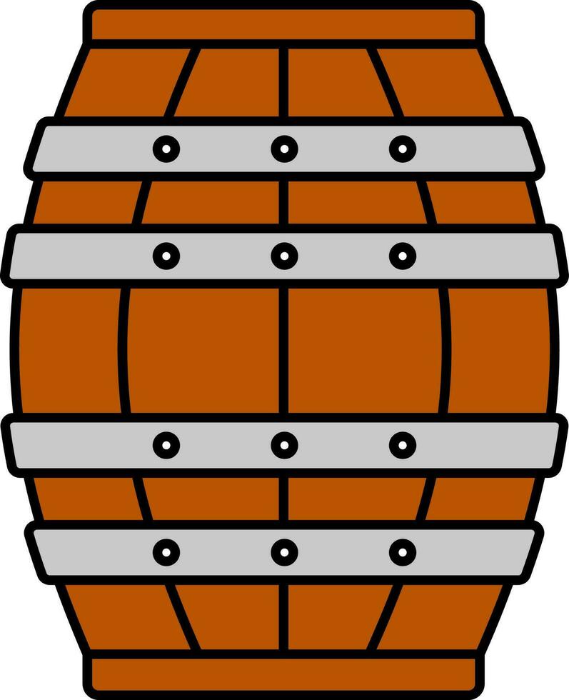 Wooden Barrel Icon In Brown And Grey Color. vector