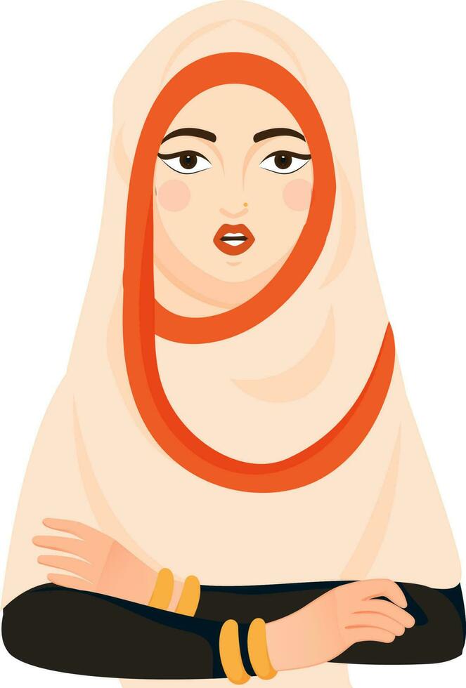 Open Mouth Muslim Young Girl Folding Hands Over White Background. vector