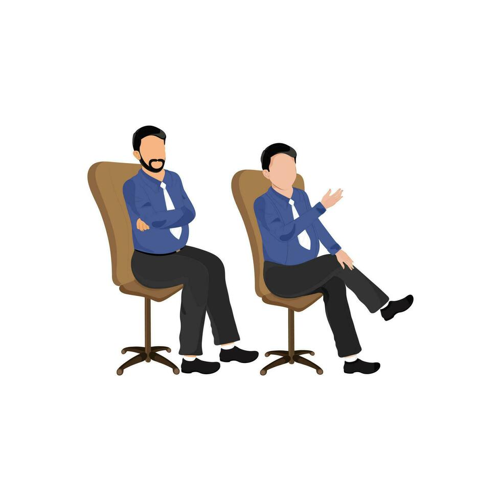 Faceless Two Businessmen Sitting At Office Chair. vector