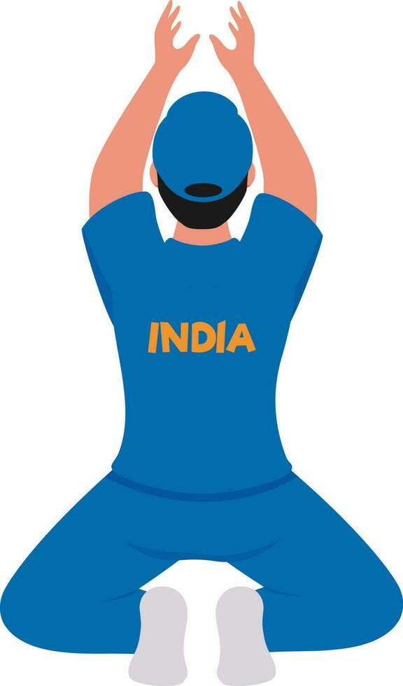 Black View Indian Player Catching Cricket Ball In Sitting Pose. vector