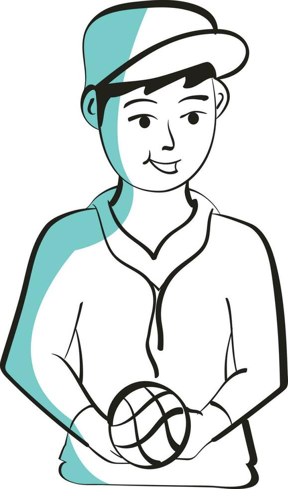 Hand Drawn Young Man Player Holding Football On White Background. vector