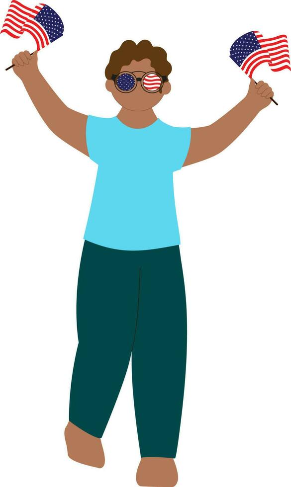 Illustration Of Faceless Boy Holding American Flag. vector
