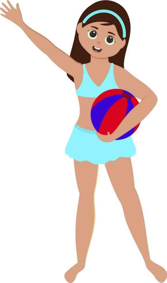 ilustración de hermosa niña vistiendo bikini con sostener pelota. vector