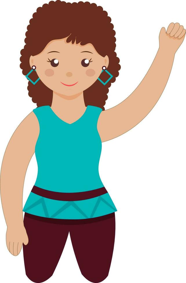 Illustration Of Cute Little Girl Kneeling Sitting On Floor And Raised Hand. vector