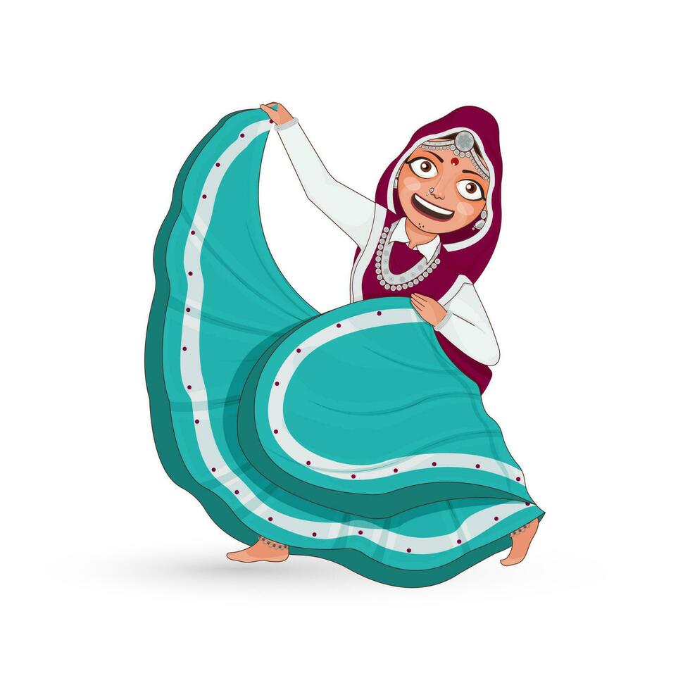 Young Haryanvi Woman Performing Folk Dance In Traditional Attire. vector