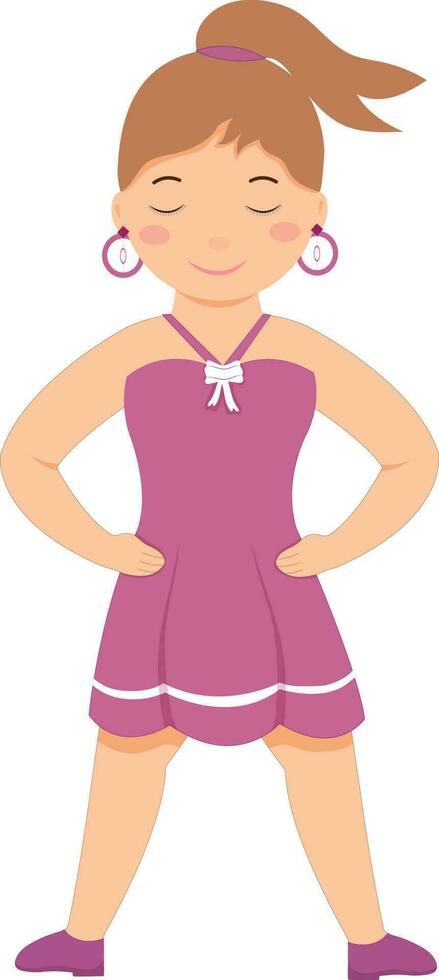 Illustration Of Cute Little Girl Standing In Relaxing Pose. vector