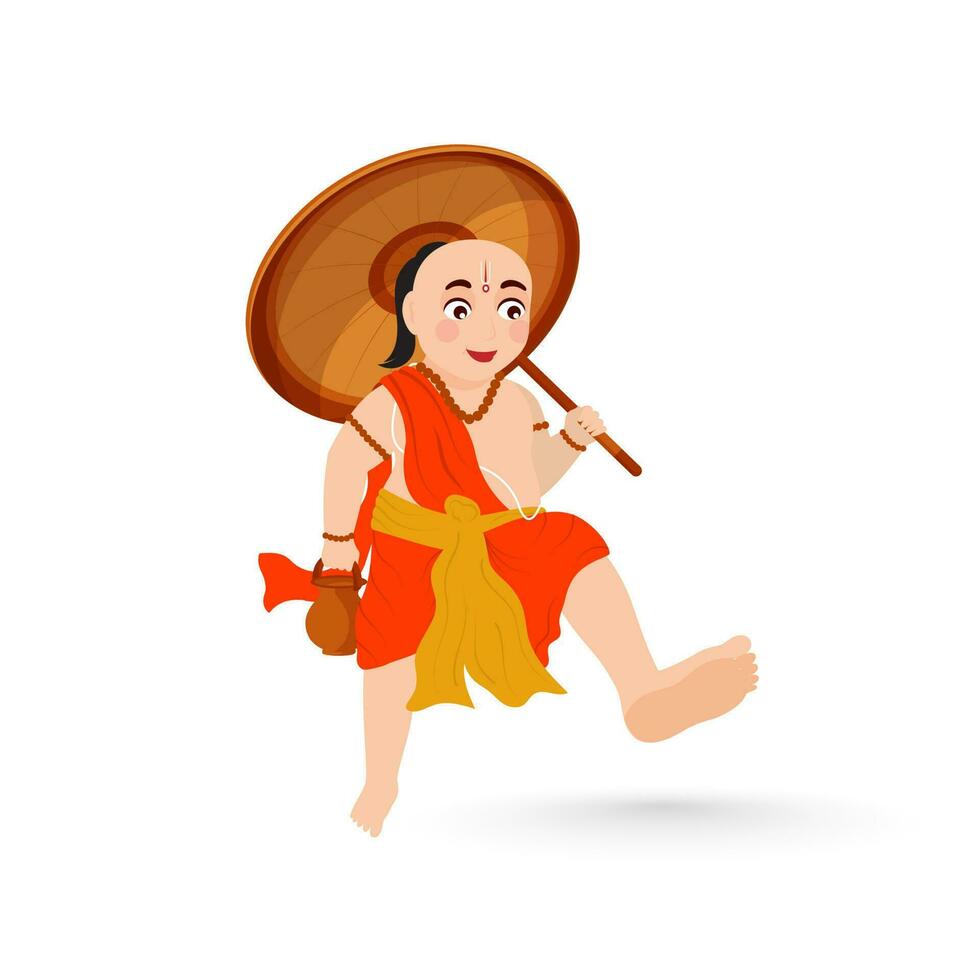 Indian Lord Vamana Character In Walking Pose. vector