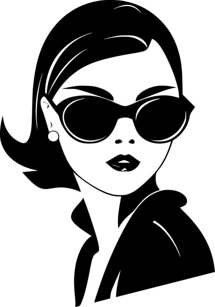 Moda niña - negro y blanco aislado icono - vector ilustración