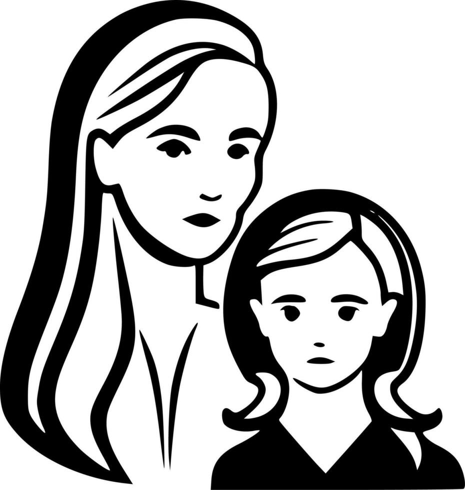 Mother Daughter - Black and White Isolated Icon - Vector illustration