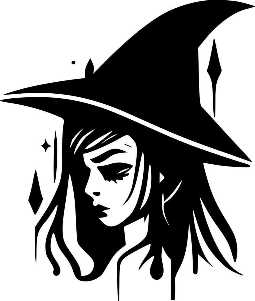 Witch, Black and White Vector illustration