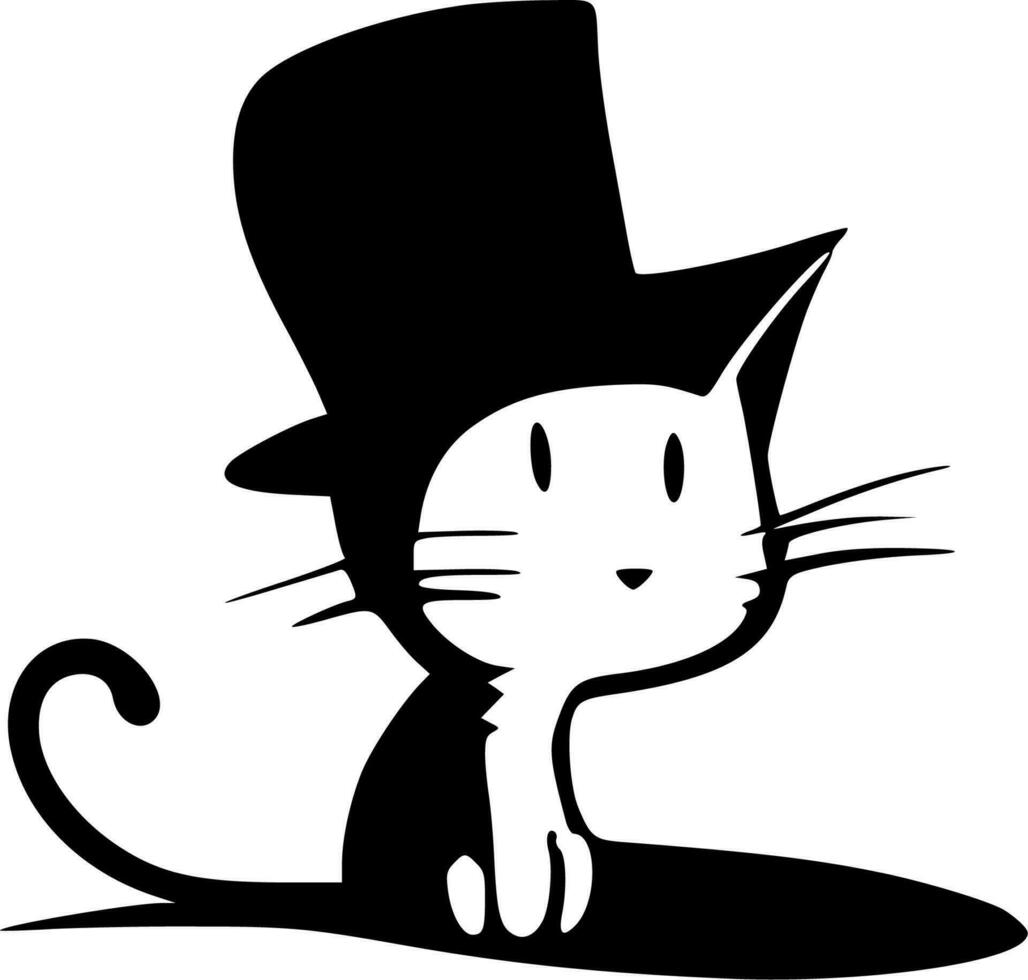 gato en el sombrero, negro y blanco vector ilustración