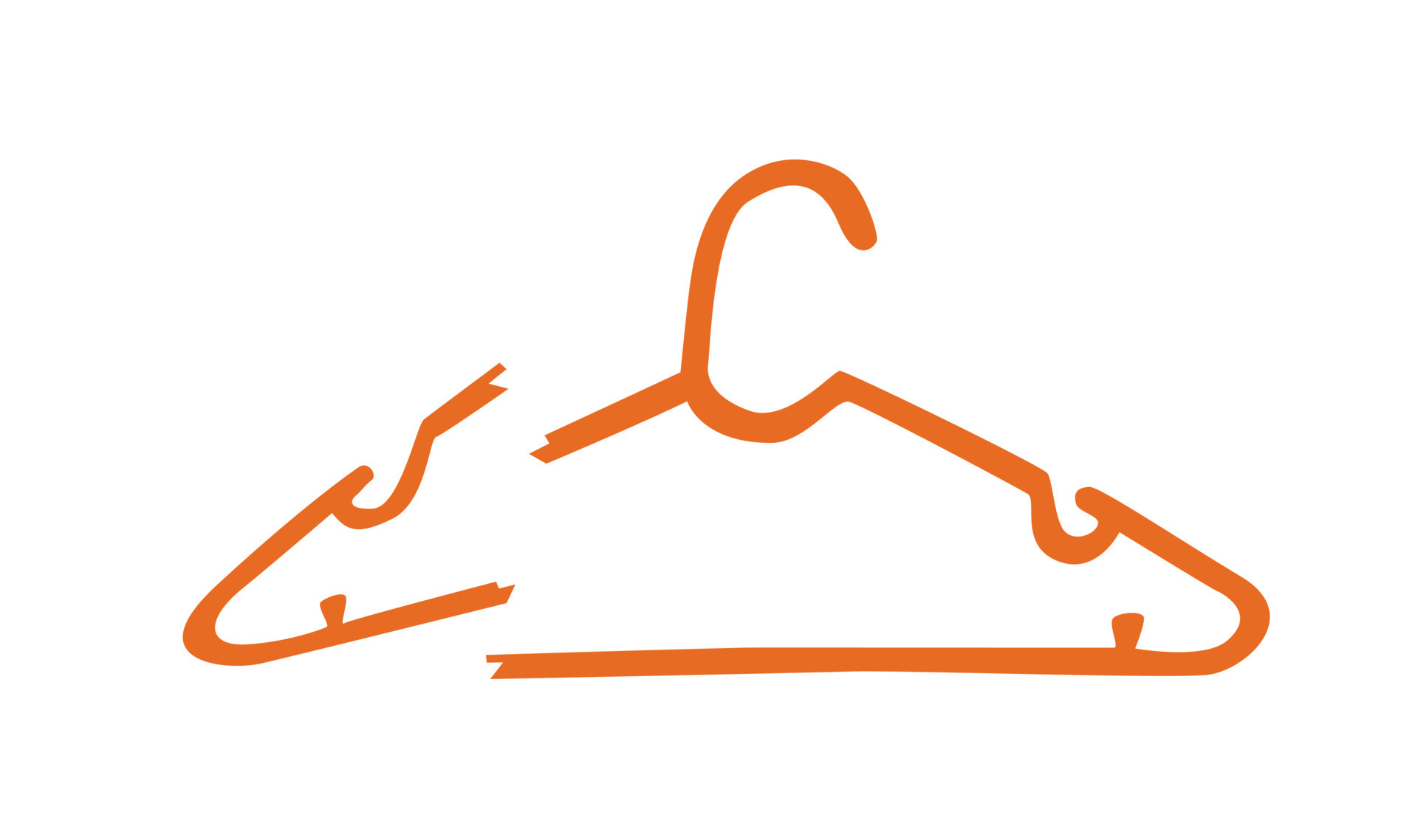 Broken orange plastic clothes hanger vector illustration. Flat vector
