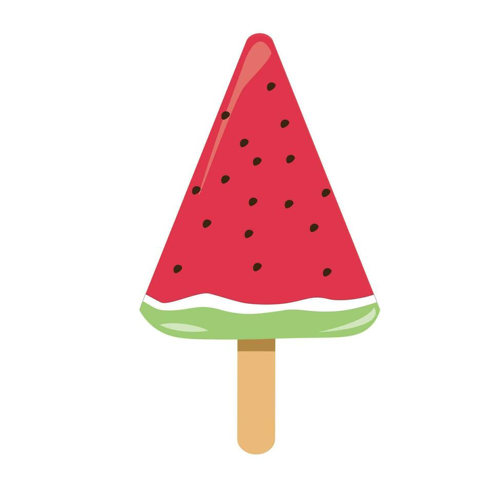 Watermelon icecrvector illustration. Half eaten watermelon. Summer fruit theme and concept. Flat vector in cartoon style.