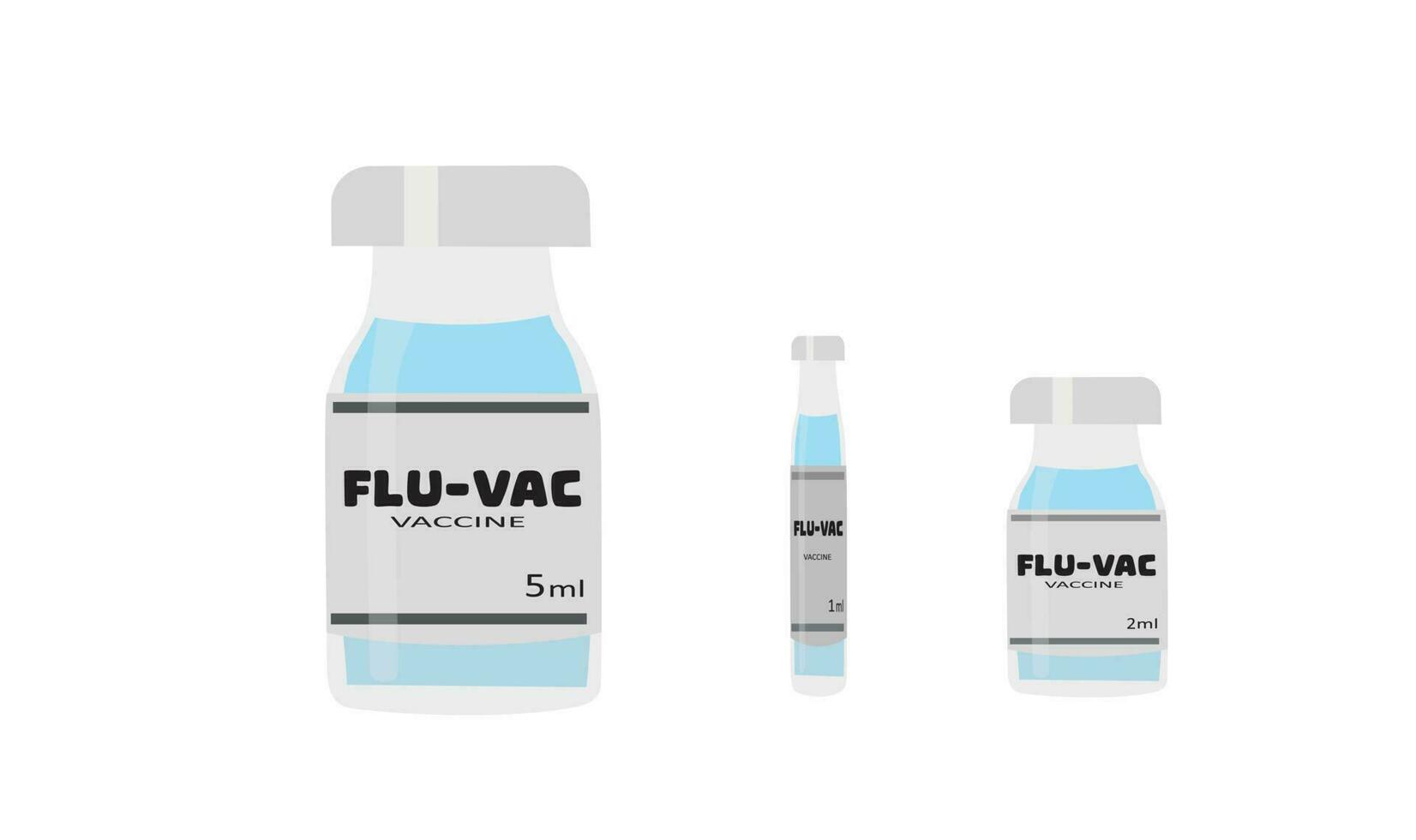 Vaccine vector set. Plastic syringe with component parts, needle, plastic cylinder, plunger. Vaccine for injection. Disease preventing vaccine. Flat vector in cartoon style isolated on white.