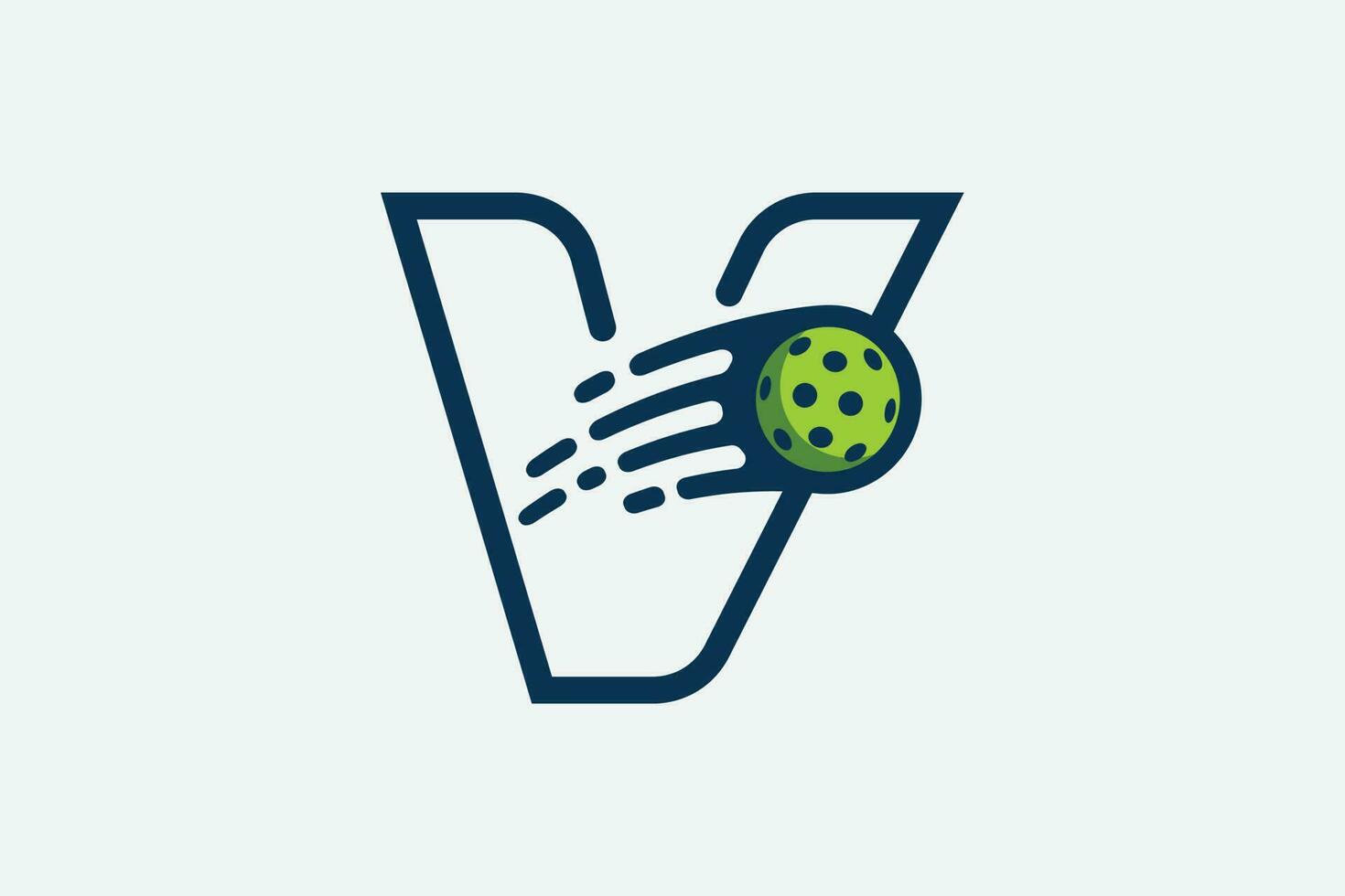 pickleball logo con un combinación de letra v y un Moviente pelota en línea estilo para ninguna negocio especialmente pickleball tiendas, pickleball capacitación, clubs, etc. vector