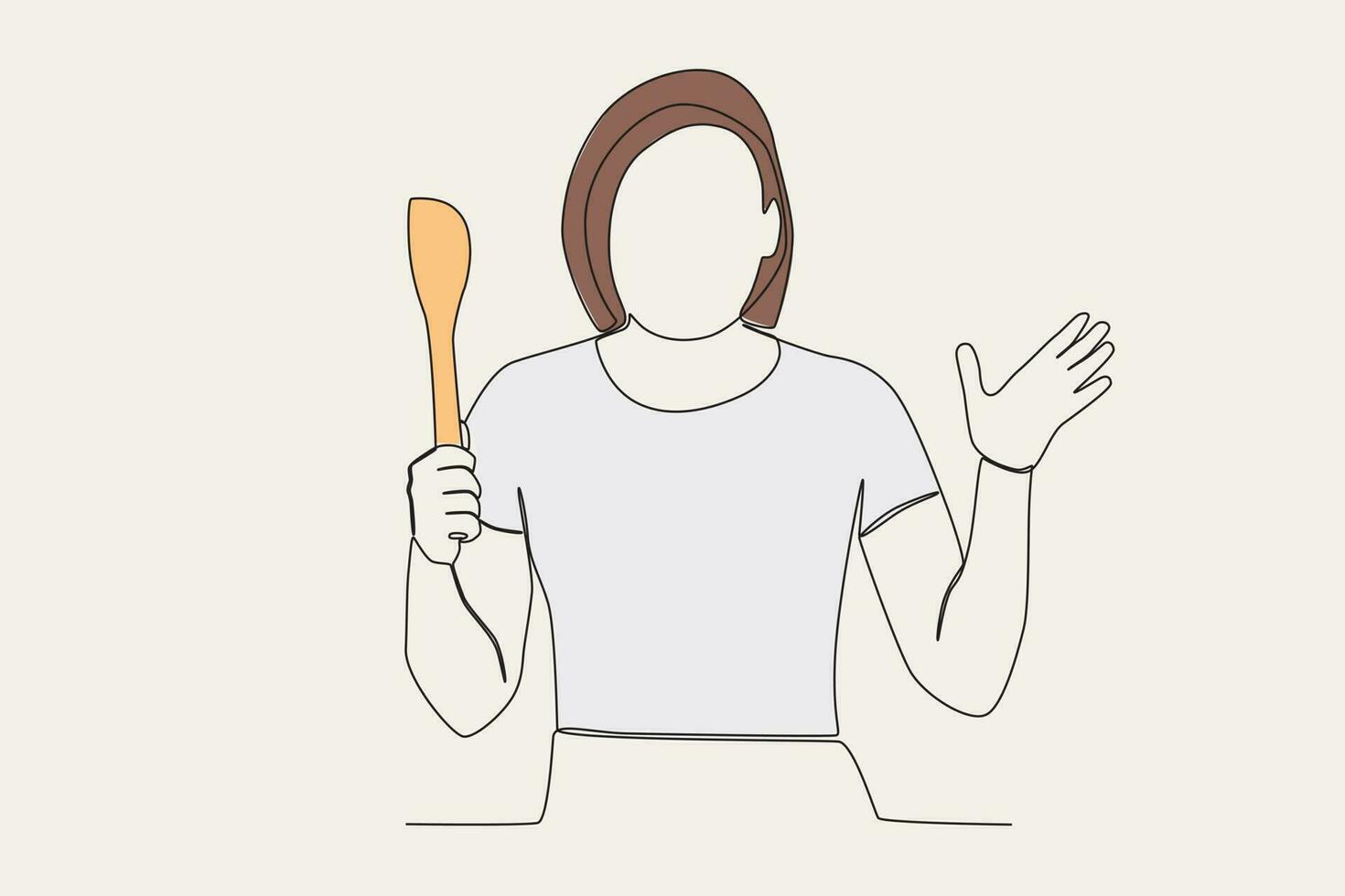 Color illustration of a woman holding a spatula vector