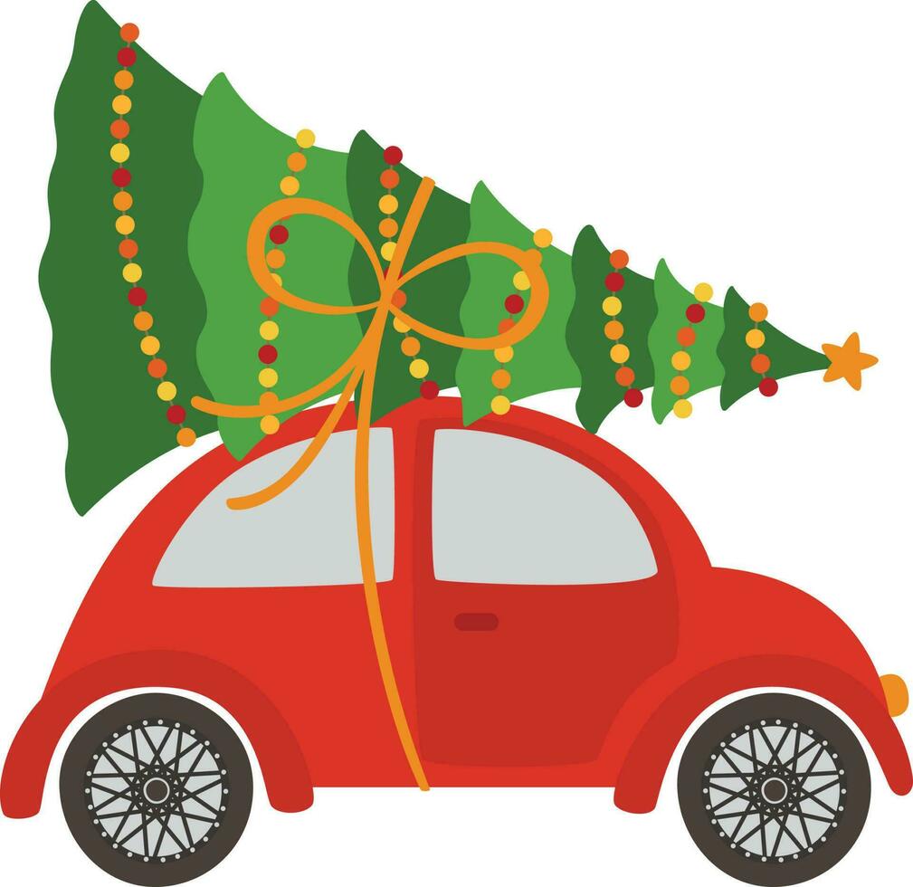 Illustration car with Christmas tree vector