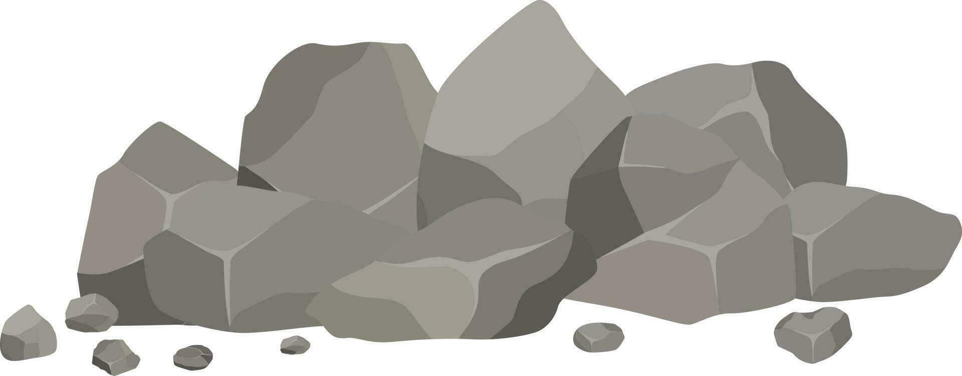 A pile of gray granite stones of various shapes. vector