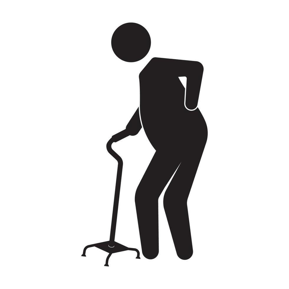 old man with crutches icon vector