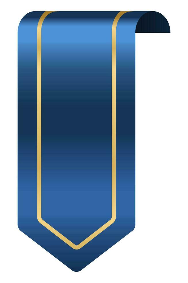 Blue ribbon bookmark tag. Realistic ribbon. Silk bookmark with blank place. Golden bookmark. Vertical bookmark. Vector illustration
