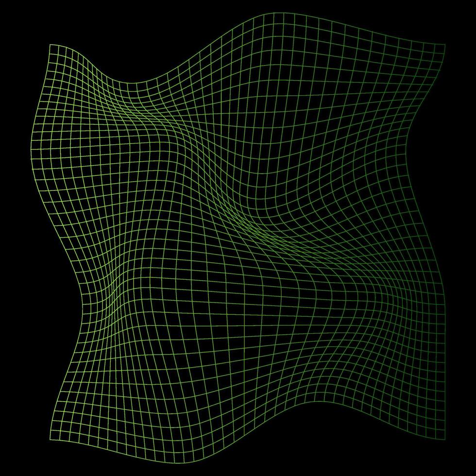 distorsionado neón cuadrícula modelo. estructura metálica ola geometría red. deformado malla textura. curvo malla elementos. vector ilustración