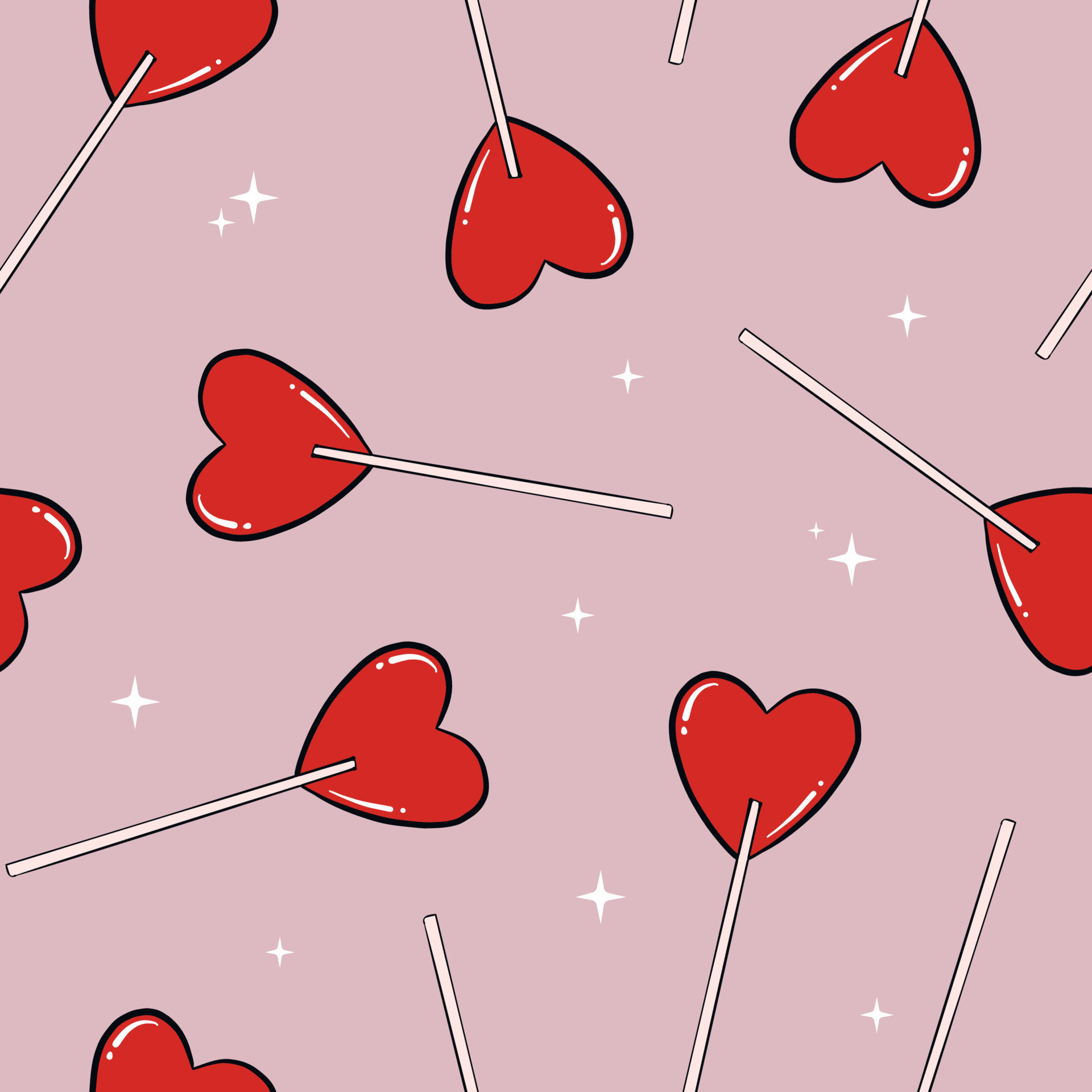 seamless pattern with hand drawn heart shaped lollipops, candies. Good