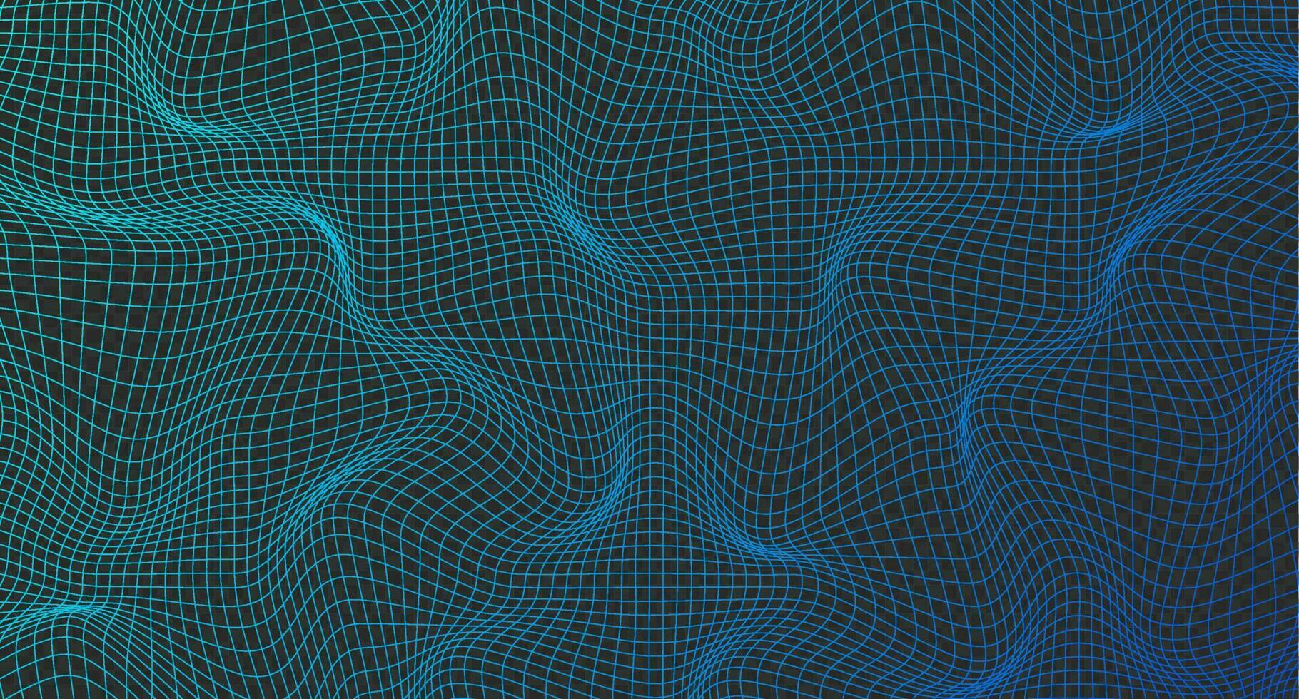Abstract wavy 3d mesh. Geometric dynamic wave. Distorted square grid. Warped mesh texture. Wireframe wave geometry grid. Vector illustration