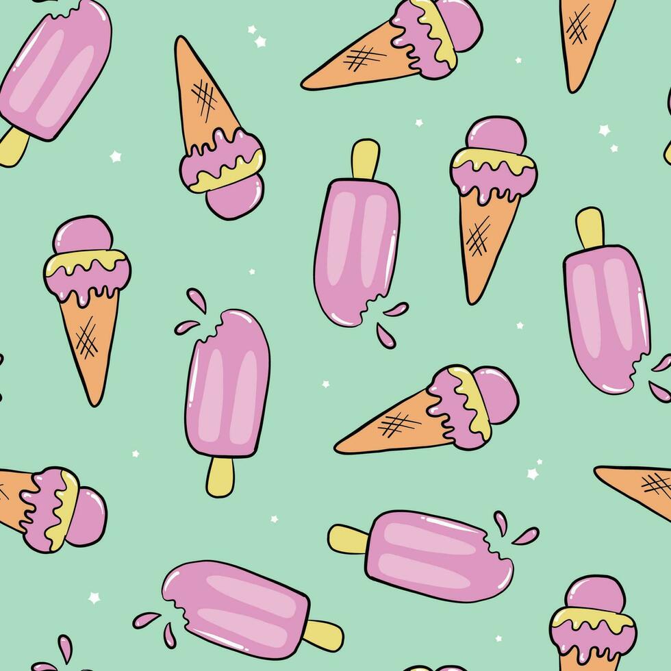 seamless pattern with cartoon ice creams for kids prints, wallpaper, scrapbooking, wrapping paper, textile, stationary, packaging, etc. EPS 10 vector