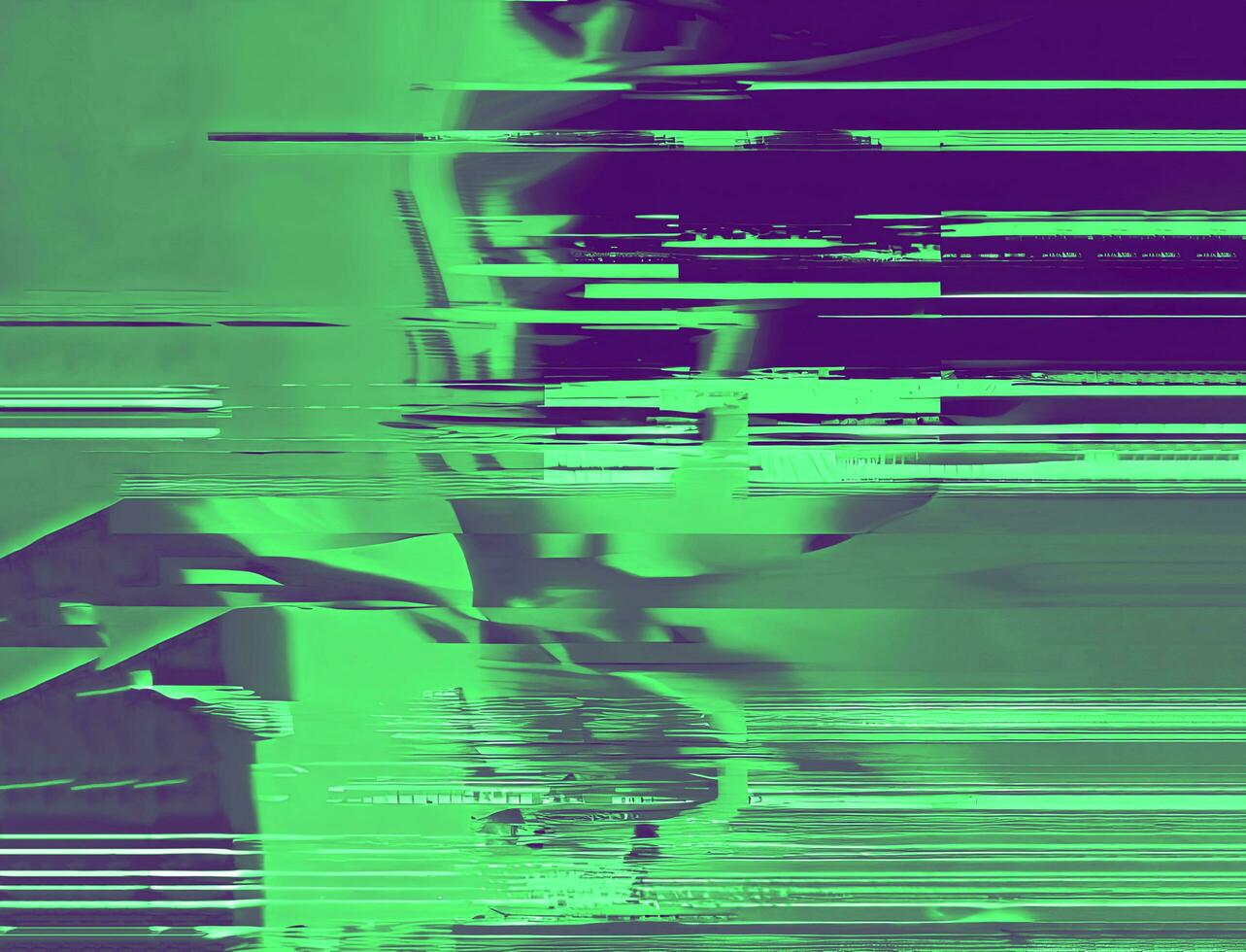 Damage Screen Abstract Glitch Design Broken Light Green and Purple Distortion photo